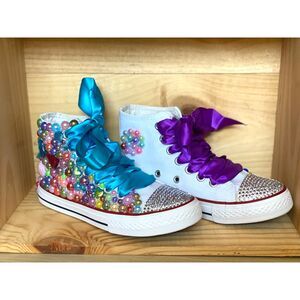 NWOT Converse Allstar Chuck Taylor Hightops Gem & Rhinestone Satin Laces SZ 1.5